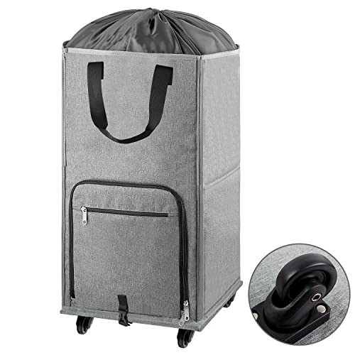Laundry Hamper with Wheels, Bukere Large Rolling Laundry Basket with 4 Casters and 2 Handles, Collapsible Freestanding Wheeled Laundry Bag for Clothes, Laundry Room, Bathroom, Apartment, College by Bukere - Used condition - US$23.24