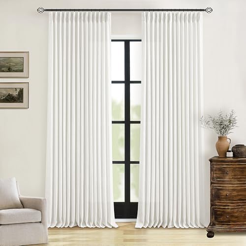 Pinch Pleated Linen Curtains 96 Inches Long for Living Room Bedroom Light Filtering Boho Window...