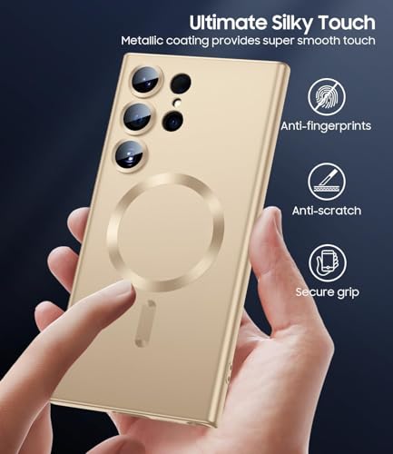 Image of DIZORO Samsung S24 Ultra Case, Compatible with Mag Safe Back Cover, Matte Luxury Metallic Luster Flexible TPU Wireless Charging Shockproof Case with Camera Protector (Metallic Silver)