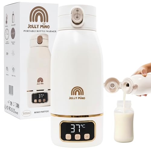 Jolly Mino Chauffe Biberon Portable 500 ml – Chauffe Biberon Nomade Sans Fil – Lait Maternel & Eau – Étanche, Inox – Idéal Nuit, Sorties, Voiture & Avion