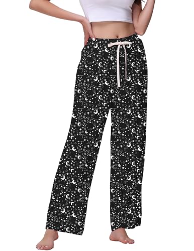 Image of Veseacky Women's Wide Leg Lounge Pants Yoga Pajamas Comfy Stretch Drawstring Pajamas Puls Size Dance Bottoms S-4XL