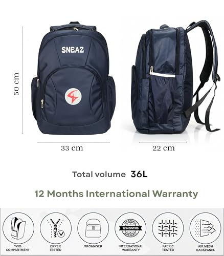 Image of 19 inch /36L Large Water Resistant School Bag, Casual 4 Compartment Backpack, Laptop Bag for Men and Women, Stylish & Trendy College Bag, Travel Bag For Unisex (BP-SNZ-02377)