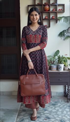Image of ANNI Designer Women's Viscose Blend Straight Printed Kurta with Palazzo | Ethnic Indian Kurta Set | 3 /4 Sleeve Round Neck Traditional Dress | Festive Office Casual Outfit for Women