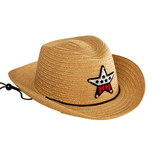Toddler Cowboy Hat Cowgir𝐥 Hat for Boy Girl Retro Wide Brim Western 𝐒traw Sun Hat with Wind Lanyard Dress Up