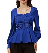Belle Poque Peplum Tops for Women Square Neck Long Sleeve Blouses Ruffle Hem Smocked Elegant Shirts