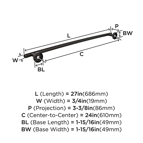 Image of Amerock Arrondi 24 inch Oil-Rubbed Bronze Towel Bar | Decorative bathroom hardware in durable Stainless Steel construction; mounting hardware included for easy installation