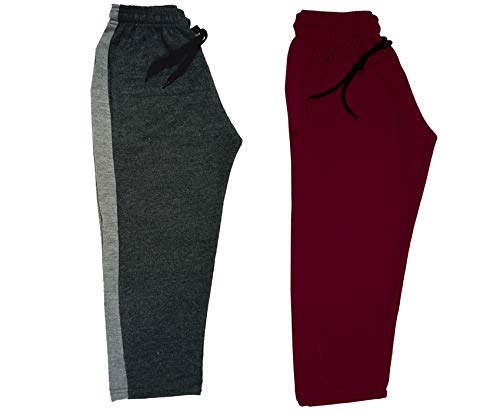 Image of IndiWeaves Kids - Unisex Girls and Boys Fleece Warm Lowers Track Pants for Winters (3612315; Maroon; Dark Grey; 3-4 Years) Pack of 2