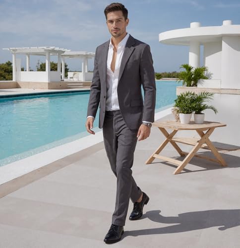 Men's Linen 2-Piece Suit 2025 Spring Summer Breathable Wedding Business Blazer Pant Set Lightweight Suit HRX433