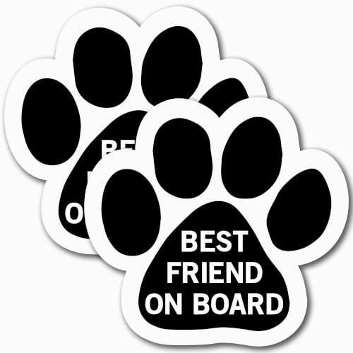 Image of Best Friend on Board Pawprint Car Magnet 5 Inch 2 Pack, Dog Lover Gift | Heavy duty magnetic decal for car, truck, SUV or fridge, full color UV printed