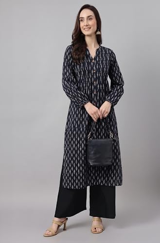 Image of Janasya Women's Pure Cotton Floral Printed A-line Kurta