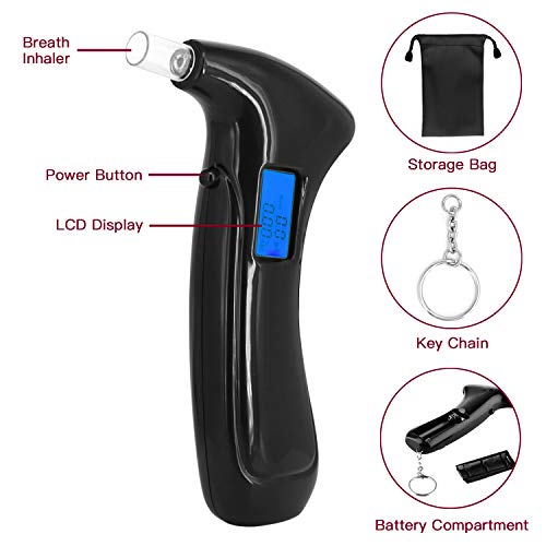 2021 Professional Breathalyzer, High Accuracy Portable Breath Alcohol Tester Digital LED Screen with 5 Mouthpieces + 1 Store Bag + Carrying Case and 1 x Key Chain - Thumbnail 2