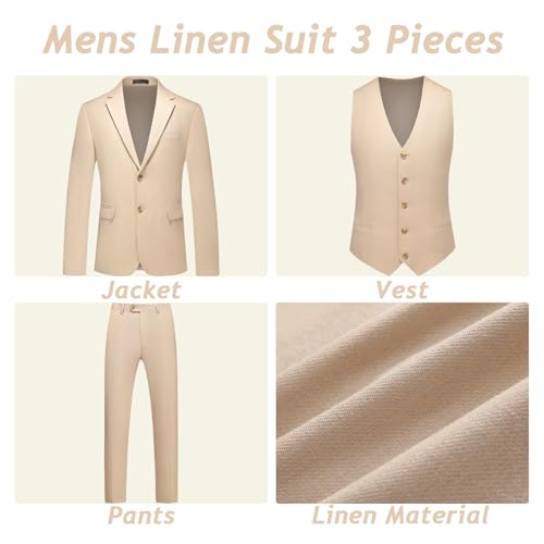 Mens Linen Suit 3 Piece Notch Lapel Double Vents Casual Blazer Lightweight 2 Button Business Wedding2