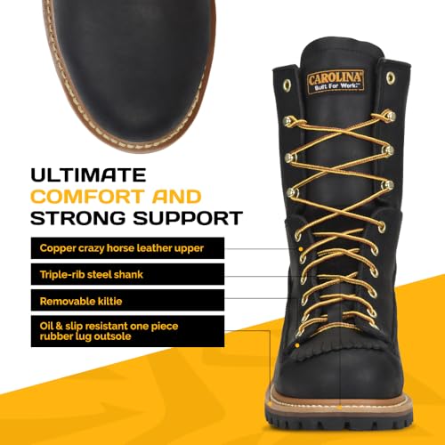 Carolina 8" Logger Boots for Men - Waterproof Steel Toe Shoes for Men - Slip-Resistant Logging Boots - Cushioned Memory Foam Support for Tree Climbing Footwear - Black - 14 by Carolina - Image 5