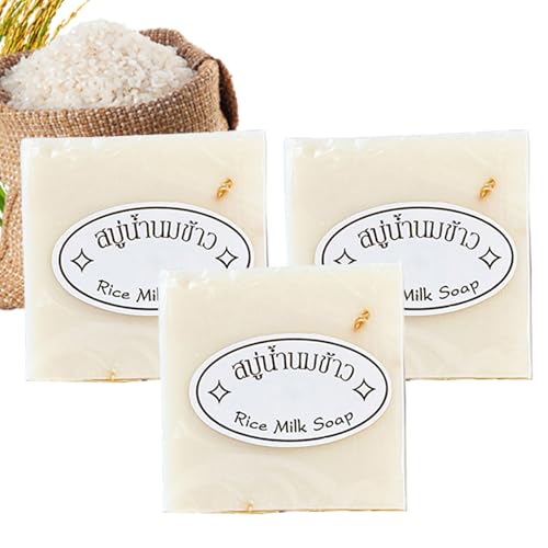XMXueMei 3PCS Rice Soap for Face Rice Milk Soap Natural Ingredients Unisex Gentle Long-lasting Moisturizing for Face & Body Skin Care