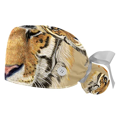 Chapeau bouffant animal tiger réglable pour homme et femme, lot de 2 casquettes de travail