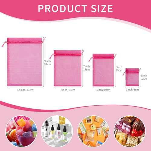 Image of 50PCS Hot Pink Organza Bags 3x4, Small Gift Bags Drawstring Mini Mesh Pouches for Jewelry Candy Makeup Sachet, Cute Goodie Baggies for Birthday Graduation Wedding Baby Shower Party Favors