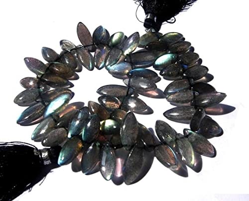 LKBEADS Blue Flashy Genuine Labradorite Smooth Marquise Briolettes Size 6x12-7x15mm 4" strand.