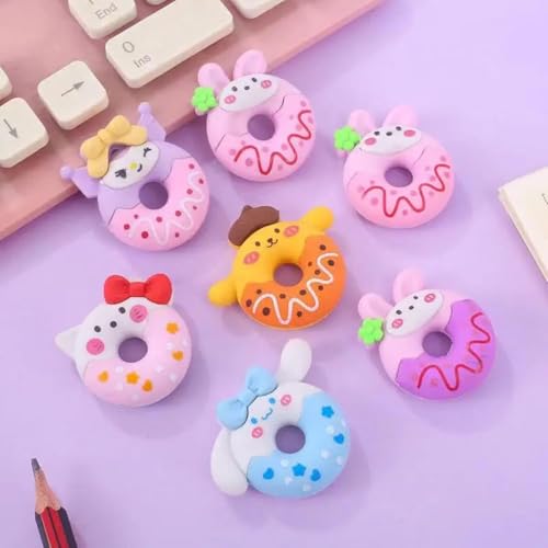 Image of Birthday Popper 48 Pcs Donut Erasers as Birthday Return Gifts for Kids - Assorted Cute 3D Cartoon Kawaii Mini Puzzle Erasers Set | Candy Bow Style School Stationery Collection for Boys & Girls