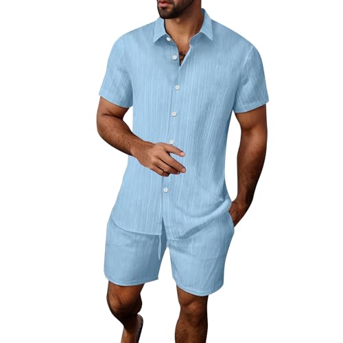 T-shirt col boutons de cravate et short respirant à rayures homme
