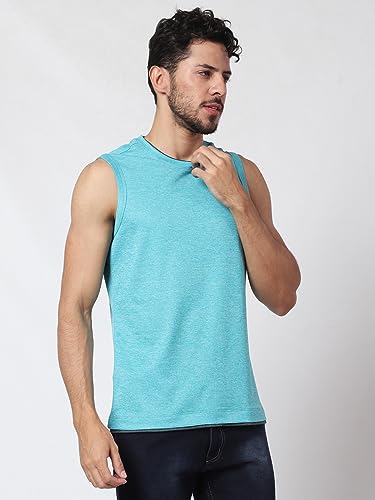 Image of Men's Lycra Blend Sleeveless Fitness Tanks Top for Quick Dry in Muscle Workout, Causal Running, Exercise Training, Swimming Vest