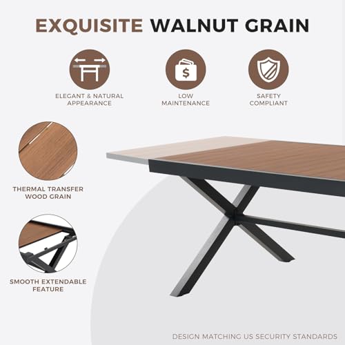 Image of Grand patio 11-Piece Outdoor Dining Set, 10 Leather-Look Wicker Swivel Patio Chairs & 1 Extendable Rectangular Dining Table, Brown