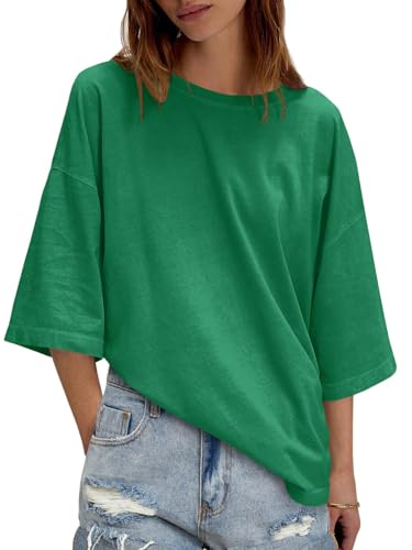 Image of UNCLECAT Womens Oversized Half Sleeve T Shirts Summer Tops Trendy Crew Neck Loose Fit Workout Tee Clothes
