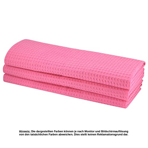 Daloual 3X Piquee-Geschirrtuch, in Gastro-Qualität, 100% Baumwolle, 70x50 cm, hochwertiges Waffelpikee, Farbe: rosa/pink