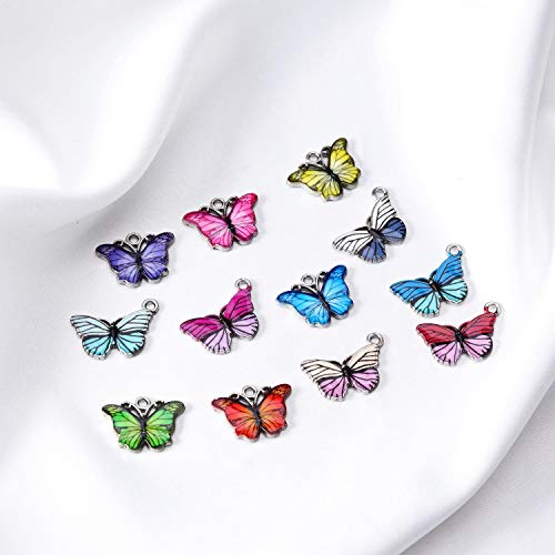 24pcs Alloy Oil Drop Butterfly Pendant Charms for Butterfly Necklace,Jewelry Making Bracelet Earring