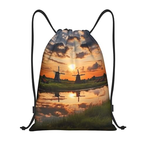 NSDdefAWCGT Bolsa de gimnasio ligera y pequeña con cordón para mujer, hermosa vista de los Países Bajos, mochila de fútbol para deportes y viajes, Negro, M