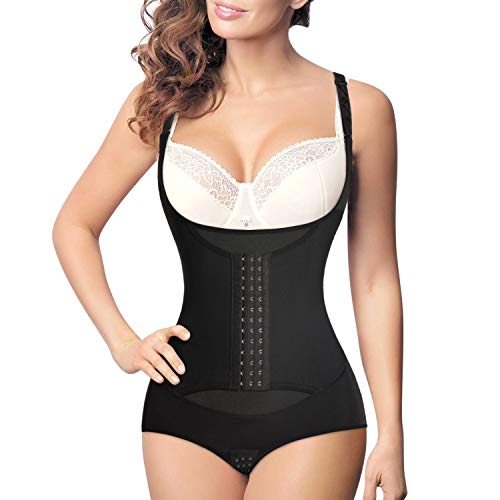 Ursexyly Women Waist Trainer Bodysuit Tummy Control Full Body Shaper Slim Cincher Open Bust Shapewear (M, Black)