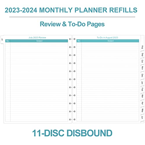 2023-2024 Monthly Planner Refill, 18 Months Refill Planner Runs From July 2023 To December 2024, 11-Disc Discbound Refill Calendar, Two Pages Planner Refills With Tabs, Letter Size, 8.5" X 11", Leaf #TOP2