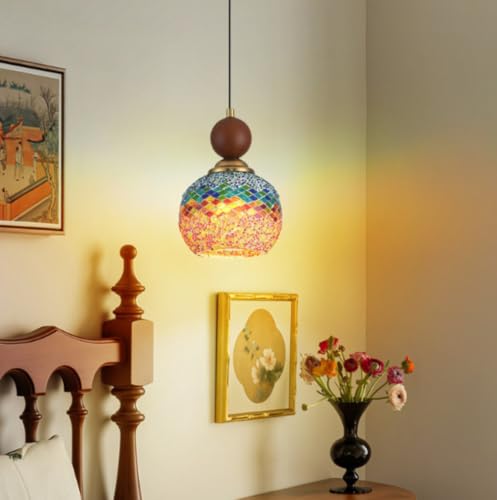 Lampe suspendue boho en bois | Luminaire douceur pour chambre