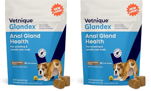 Image of Vetnique Glandex Anal Gland Soft Chew Treats with Pumpkin for Dogs Digestive Enzymes, Probiotics Fiber Supplement for Dogs Boot The Scoot (30ct, Peanut Butter Chews) (Pack of 2)