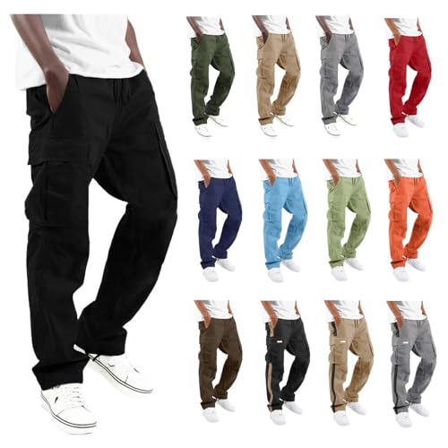 Generic Mens Cargo Pants Casual Joggers Hiking Pants Cotton Loose Straight Sweatpants Multi Pockets Classic Fit Trousers