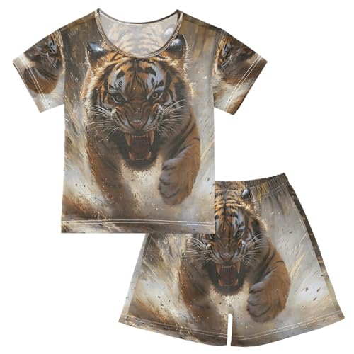 senya Short Sleeve Pajamas Sets Summer Cotton Sleepwear Angry Running Tiger