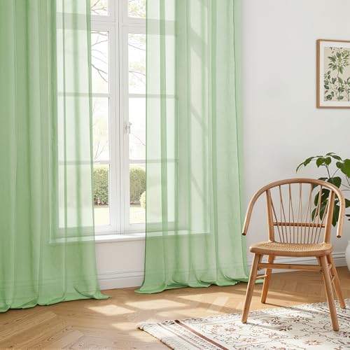 MRTREES Kurze Vorhänge Salbeigrün Transparente 2er Set H120 x B140 cm – Ansicht 5