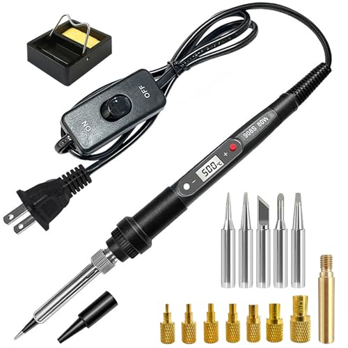 Image of 80W Soldering Iron Heat Set Insert Tool, LCD Digital Soldering Iron Kit | Adjustable Temperature Soldering Tool with Iron Tips and Heat Set Insert Tips, 16-in-1 Solder Kit, Black