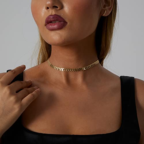 Sewyer 14K Gold Plated Choker Necklace For Women Dainty Coin Chain Choker Simple Beaded Fishbone Necklaces Everyday Jewelry Gifts #TOP3