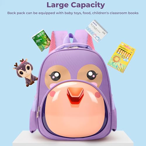 Image of Bembika School Bag The Perfect Children Backpack and School Bags for Kids Compact Stylish Backpack for Kids Exceptional-Quality Kids Kindergarten Backpack and Travel Backpack- (Penguin|Purple)