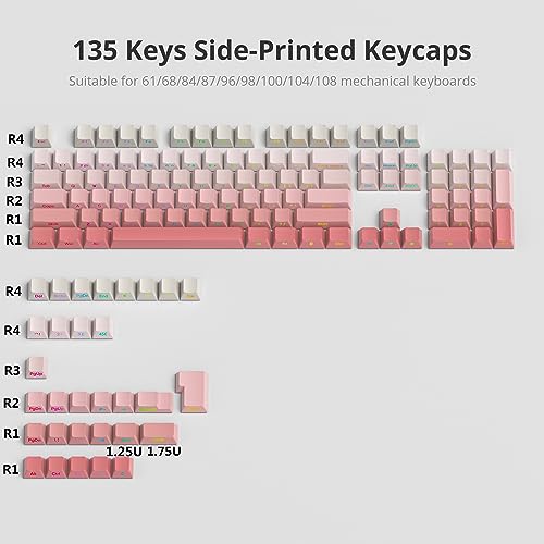 Image of Guffercty kred Cute PBT Key Caps 135-keys Custom Gradient Side Printed Double Shot Keycaps Cherry Profile for 61 /68 /96 /108 Mechanical Gaming Keyboard (Blush)