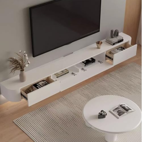 Meuble TV moderne gain de place blanc étagère multimédia suspendue - 4