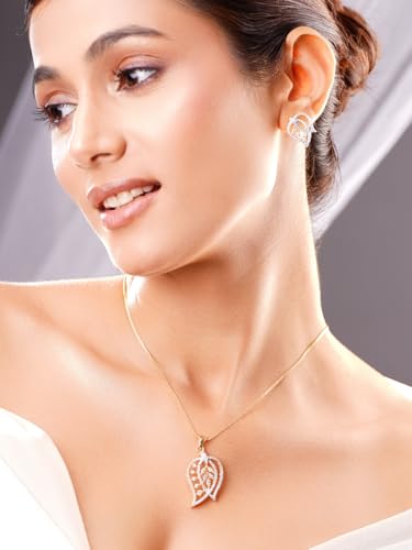 Image of Rubans Pendant Necklace Set American Diamond and Zirconia Gift Jewellery for Women & Girls