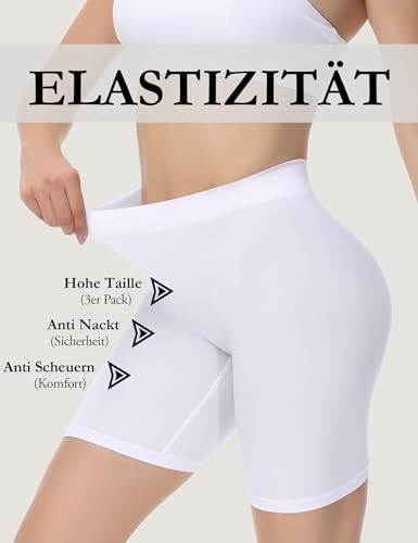 Yeblues Bauchweg Radlerhose Damen Shorts Kurze, 3er Pack Anti Scheuern Unterhose für unter Kleider, Hohe Taille Frauen Panties Damenunterhosen