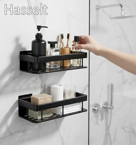Image of 2-Pack Aluminium Self Adhesive Bathroom Shelf Organizer - Wall Mounted, Organiser Without Drill, Floating Storage Rack Holder Stand for Bathroom, Kitchen Accessories - Large Capacity Rustproof