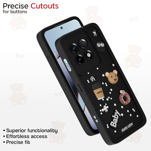 Image of Pikkme Back Cover for OnePlus 11R 5G | Cute Fun Cartoon 3D Bear Silicone Full Body Protection Bumper Cover (Black)