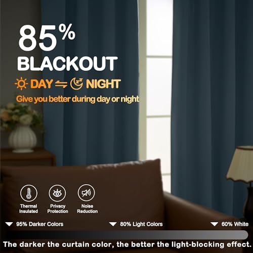 Image of Extra Long 10 FT Blackout Curtains for Patio 120 Inches Long 2 Panels Set, Solid Thermal Insulated Energy Saving Rod Pocket Window Treatment Curtains Blackout Drapes, W50xL120, Stone Blue
