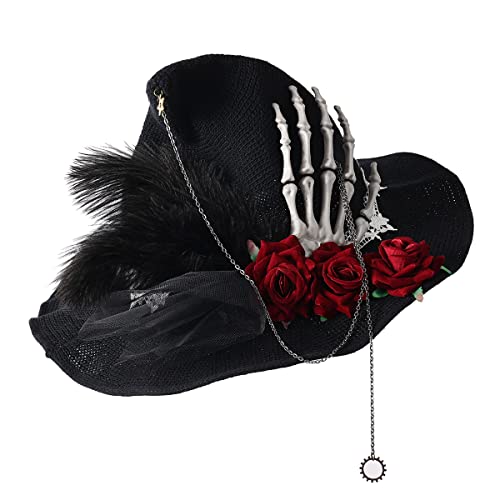 COSDREAMER Women Witch Hat Red Bows Wool Knit Cap for Halloween Christmas Party black, Black Red - Image 2