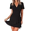 Naggoo-Womens-Summer-Wrap-V-Neck-Polka-Dot-Print-Ruffle-Short-Sleeve-Mini-Floral-Dress-with-Belt Naggoo Women's Summer Wrap V Neck Polka Dot Print Ruffle Short Sleeve Mini Floral Dress with Belt (Medium, Solid Black)