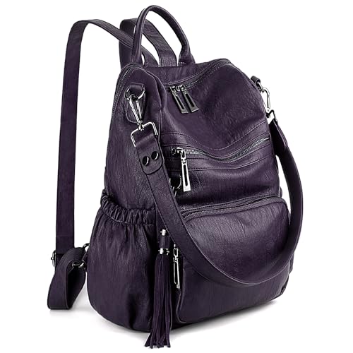 Image of UTO Women Backpack Purse Leather Vegan Ladies Fashion Designer Rucksack Convertible Travel Shoulder Bag with Tassel