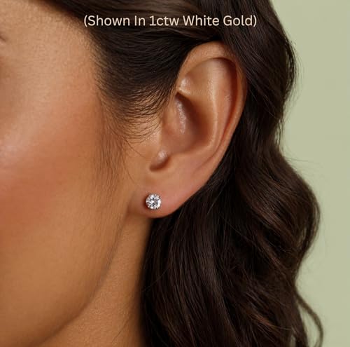 Image of IGI Certified 1 Carat Lab Grown Diamond Stud Earrings for Women | E-F Color VS Clarity | 14K Gold 4-Prong Push Back | Round Brilliant Cut Solitaire Studs | Luxury Gift Box Included